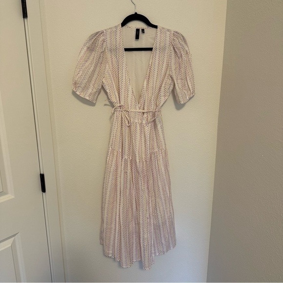 ASOS White Pastel Textured Dots V Neck Wrap Dress Midi Length Size XS Women’s - Picture 3 of 11